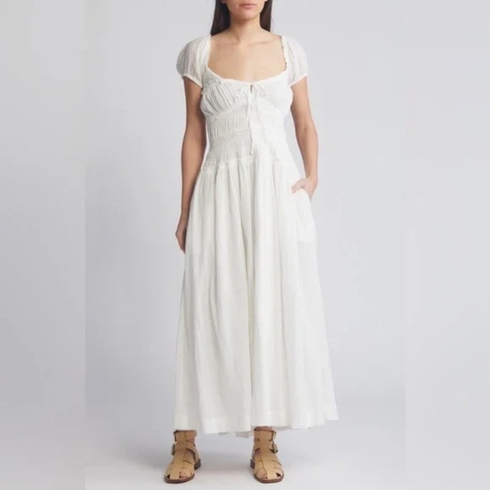 FREE PEOPLE Short Sleeve Sundrenched Maxi Dress in Whisper White Size Medium - Picture 4 of 5